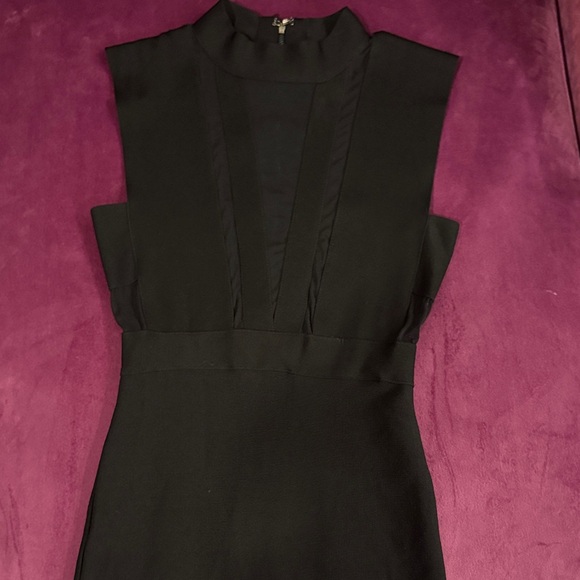 bebe Dresses & Skirts - bebe Black Mini Dress Fitted Flattering Mesh on chest & back cocktail attire XS